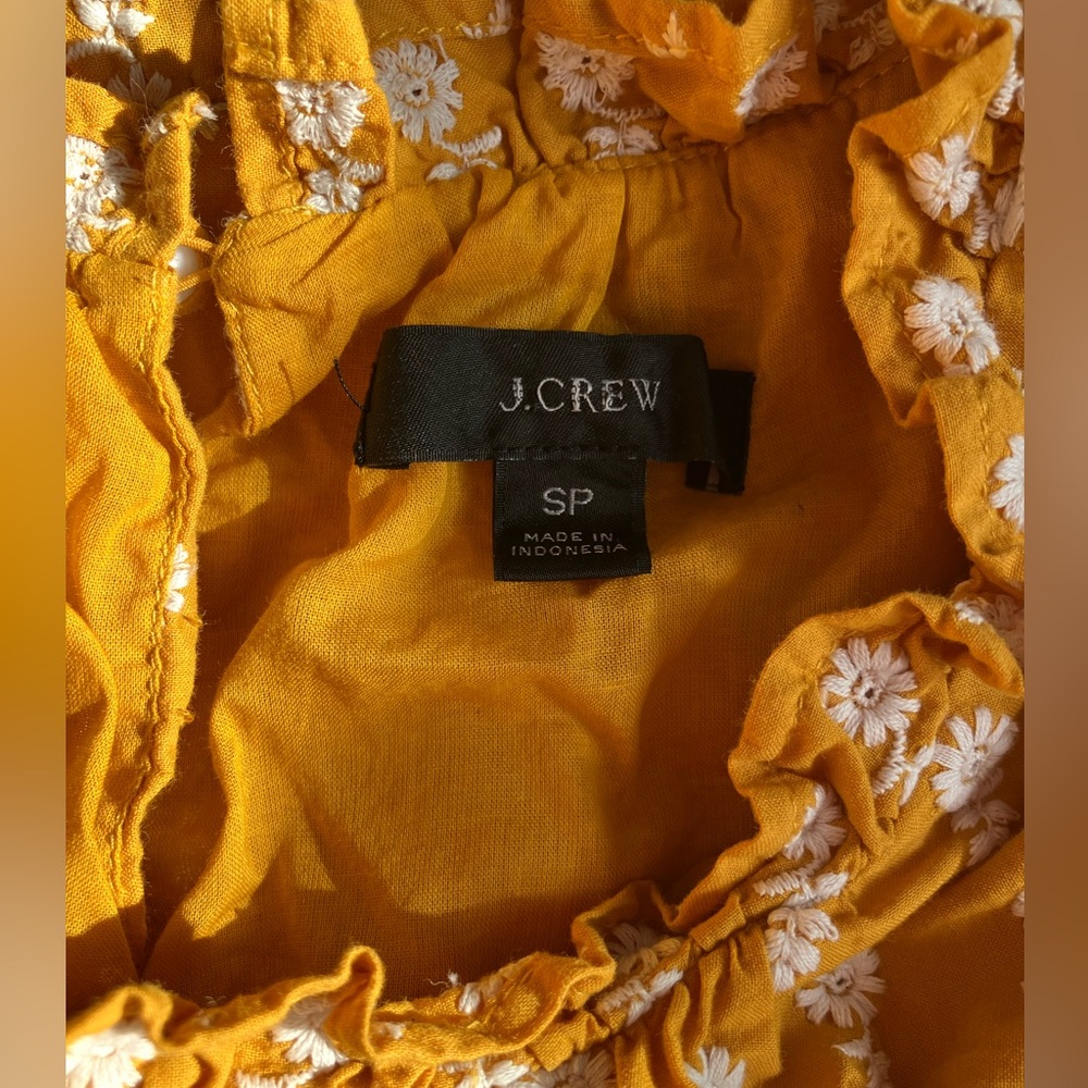 J. Crew Lined Tiered Cotton Sunflower Embroidered Lemon Ochre Dress - Picture 9 of 9